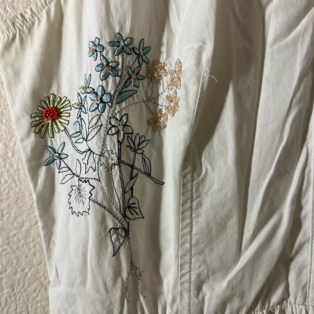 J Crew Madison Embellished Embroidered Cotton Poplin Midi Dress, White, Size 0 - Picture 3 of 7